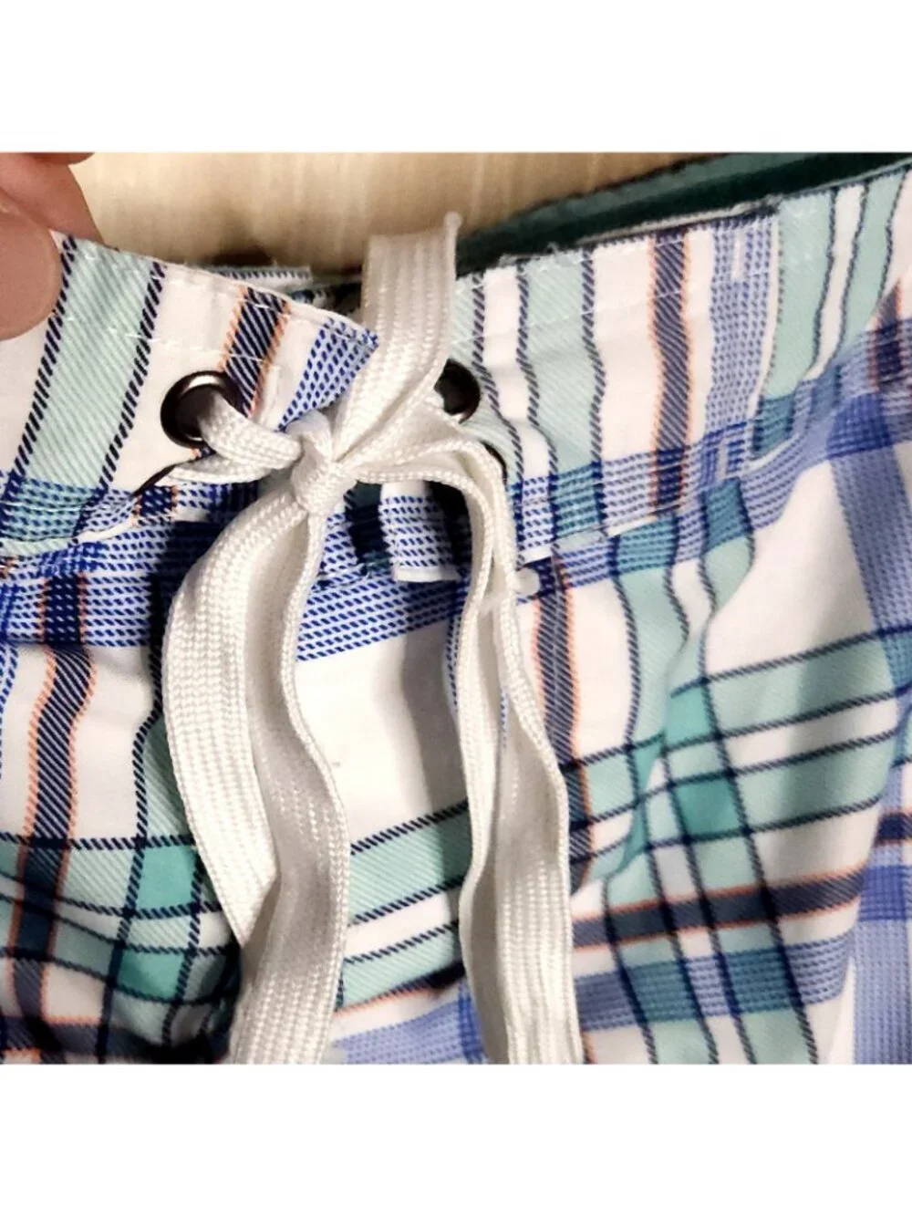 Merona Mens Mint Green White Plaid Board Shorts XXL